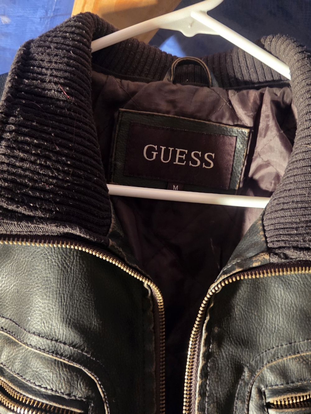 GUESS Women's Brown Leather Bomber Jacket